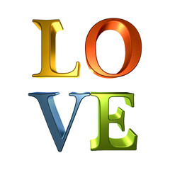 Colorful glossy letters "LOVE" for greeting cards and romantic occasions.. 3D rendering isolated on transparent background.