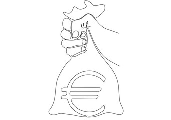 continuous line of hands holding money sacks euro vector illustration