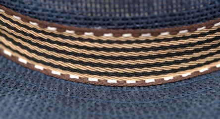 blue summer straw hat for men on a white background.