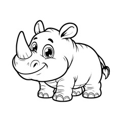 Obraz na płótnie Canvas cartoon character of rhinoceros - black and white (artwork 4)