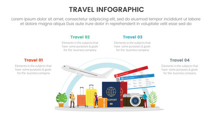 travel holiday infographic with 4 point stage template with travelling concept set collection banner for slide presentation © ribkhan
