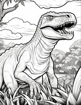 coloring pages for kids and adults, Cute Dinosaur cartoon. Black and white lines. Coloring page for kids. Activity Book.