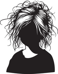 Cute Little Girl With Messy Hairs Vector Silhouette