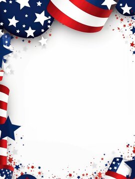 USA Memorial day, Presidents day, Veterans day, Labor day, or 4th of July celebration. Blank white canvas frame for mockup design on American national flag background