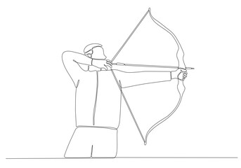 One Line Drawing or Continuous Line Art of a Male Archery Athlete. Vector Illustration