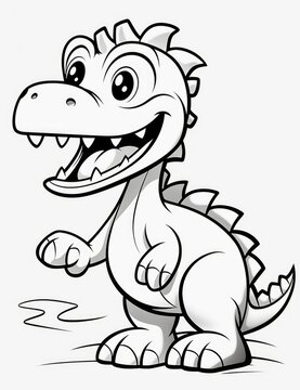 Coloring book for children with a dinosaur hand painted in cartoon style