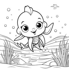 under water coloring page. Sea life coloring book, black and white outline cartoon