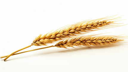 single stalk of wheat, golden hues and textured grains standing tall on white background. 3D render