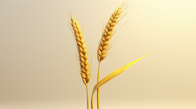 A single stalk of wheat, its golden hues and textured grains standing tall. 3D render