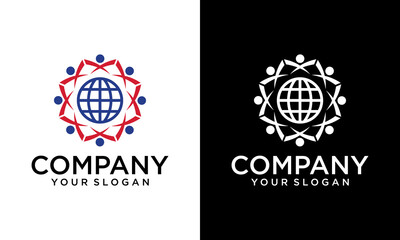 Creative Vector graphic group connection logo. Eight people in the circle world. logo team work