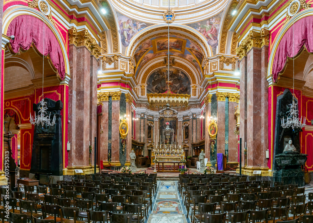 Sticker view of the central nave and altar in the metropolitan cathedral of st. paul in mdina