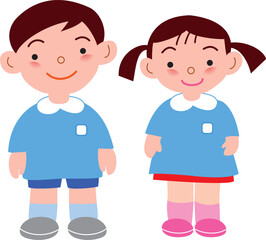 男の子と女の子の園児
