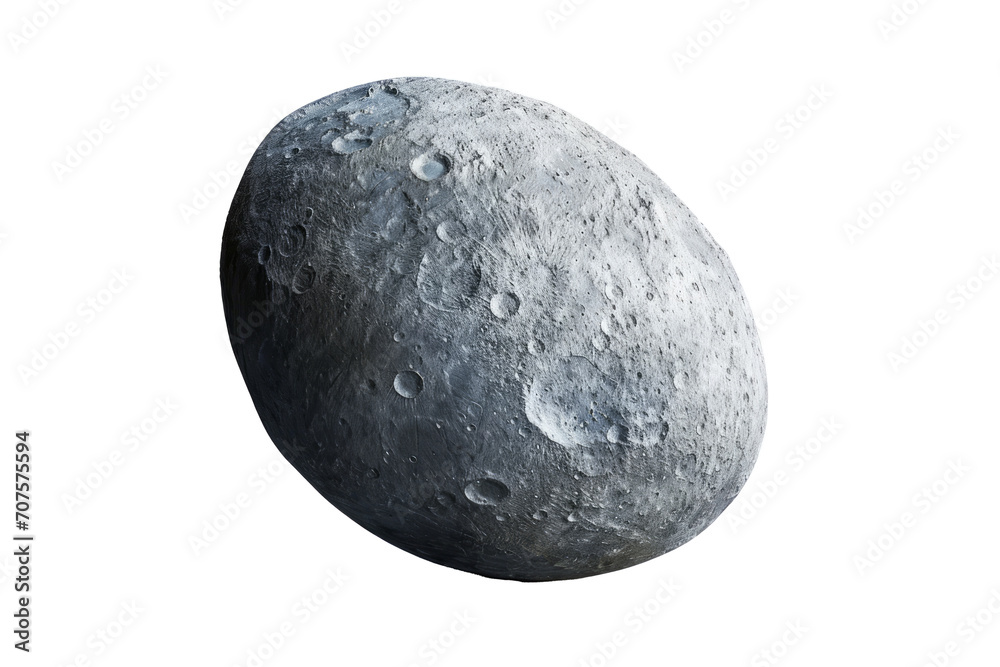 Poster Conceptual image featuring Haumea, a dwarf planet, showcasing its elongated shape and surface features against a white setting Generative AI