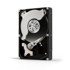 3d rendering illustration of HDD drive close up with open lid isolated on transparent background - 707575945