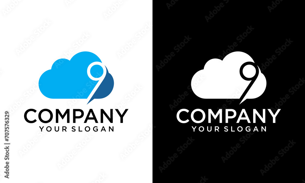 Wall mural creative vector graphic illustration logo design for cloud nine, cloud 9, combination a cloud and nu - Wall murals