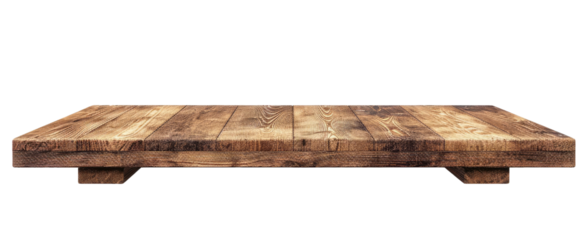Empty wooden shelf isolated on transparent background