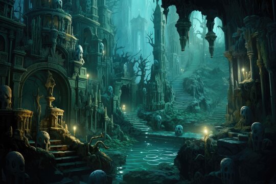 Lost City of Lemuria: An artistic interpretation of the mythical lost city beneath the waves.