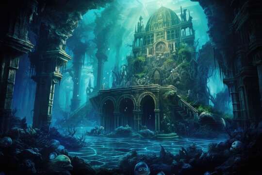 Lost City of Lemuria: An artistic interpretation of the mythical lost city beneath the waves.