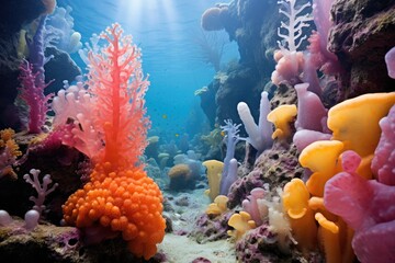 Sponge Forest: A forest of vibrant sponges covering the underwater landscape. - obrazy, fototapety, plakaty