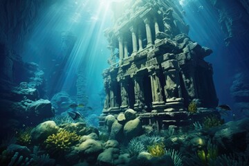 Ancient Submerged City: Ruins of an ancient civilization beneath the waves. - obrazy, fototapety, plakaty
