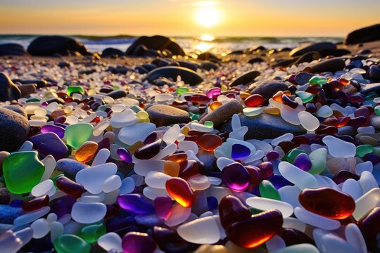 Sea Glass Beach: An underwater beach covered in colorful sea glass.