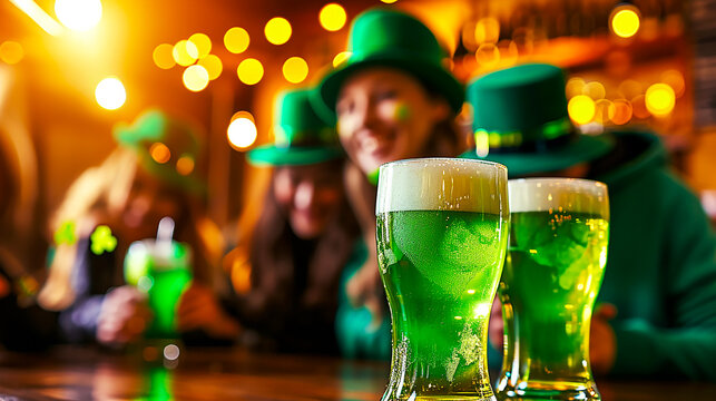 St. Patrick's Day image of people toasting with green beer