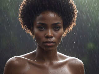 portrait of a woman under  the rain 