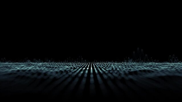 Abstract seamless looping artistic digital technology music equalizer detailed lines on black background.