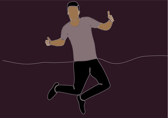 Fototapeta na wymiar Continuous line drawing of man jumping for happiness. Vector illustration