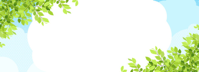 新緑と青空のフレーム・背景素材（バナー向け横長） © Katie（カチエ）