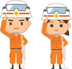 敬礼をしているレスキュー隊員のイメージイラスト（男女セット）
