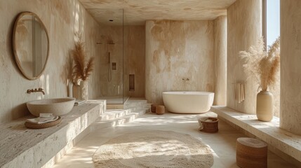 Interior of the room. Minimalism style. Bathroom.
