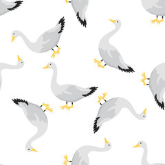 Seamless scandinavian geese pattern. Hand drawn spring pattern with cute goose.
