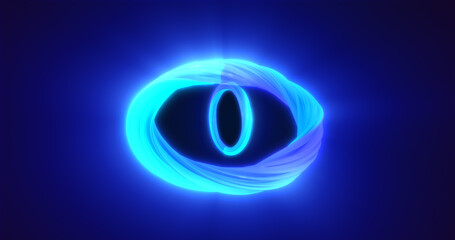 Abstract blue energy magic bright glowing spinning ring of lines, background