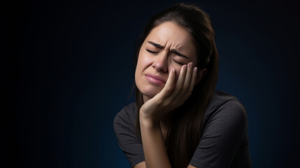 Tooth Pain. Beautiful Woman Feeling Strong Pain, Toothache isolated background is touching her mouth with her hand with a painful expression because of a toothache or dental illness on her teeth.