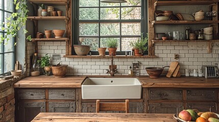 Interior of the room. Rustic style. Kitchen
