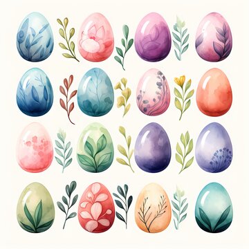 set of easter eggs illustration in pastel watercolor 