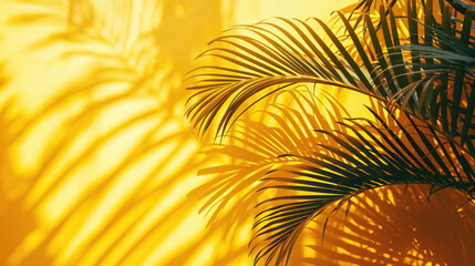 Fototapeta na wymiar Tropical and palm leaves in yellow colors. Concept art. Minimal surrealism.