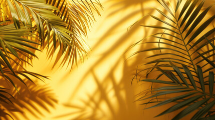 Tropical and palm leaves in yellow colors. Concept art. Minimal surrealism.