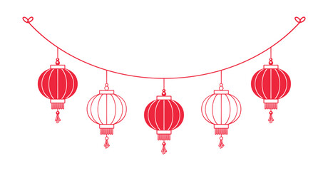 Chinese Lantern Hanging Garland Silhouette, Lunar New Year and Mid-Autumn Festival Decoration Graphic