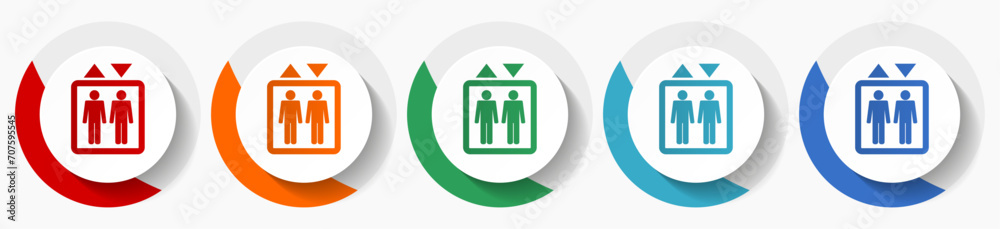 Poster elevator, lift vector icon set, flat icons for logo design, webdesign and mobile applications, color