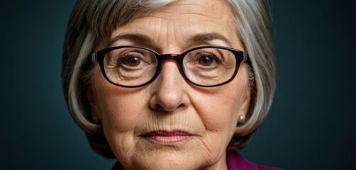  a close up of a person wearing glasses and looking at the camera with a serious look on their face, on a dark background.