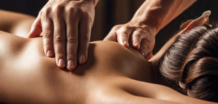  a woman getting a back massage with her hands on the back of the woman's head and hands on the back of the woman's head.