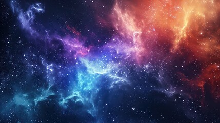 Wallpaper background showcasing a stunning orange, blue and pink nebula in the night sky.
