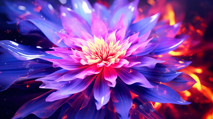青紫の大きな花のアップ、幻想的な植物の背景
