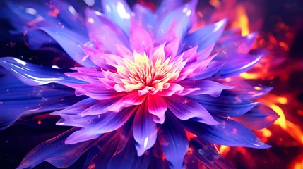Schilderijen op glas 青紫の大きな花のアップ、幻想的な植物の背景 © tota