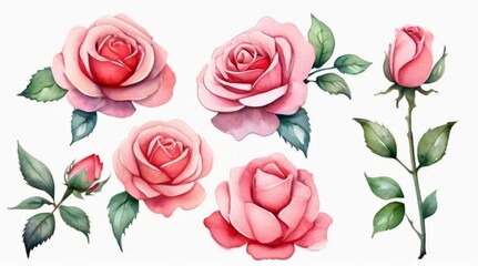 A set of watercolor roses.






