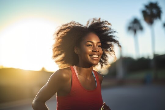 Woman running smiling happy