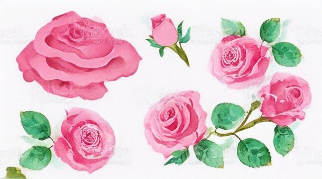 A set of watercolor roses.






