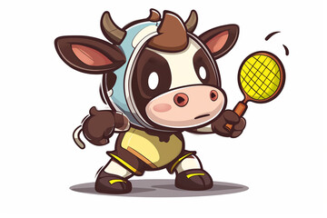 cartoon cow holding a racket